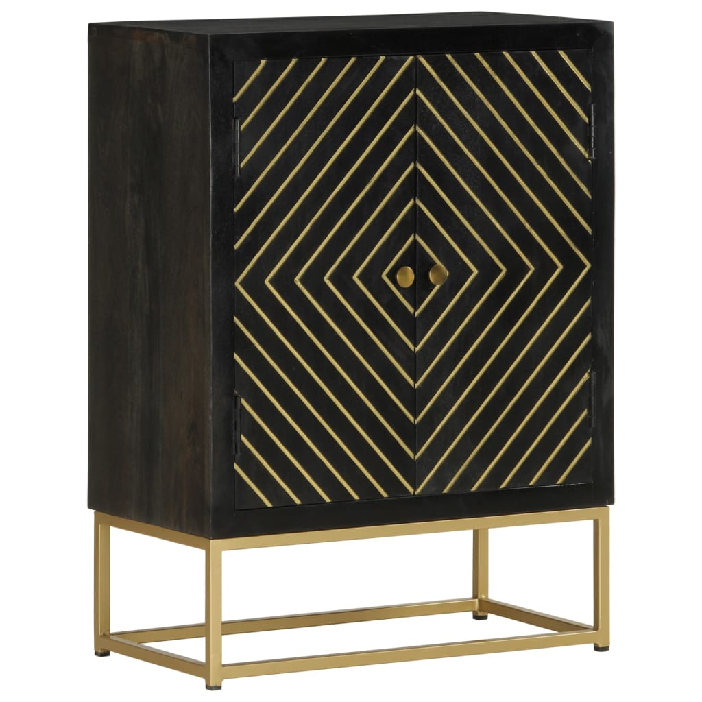 Credenza con 2 Ante Nero e Oro 55x30x75 cm Legno Massello Mango - homemem39