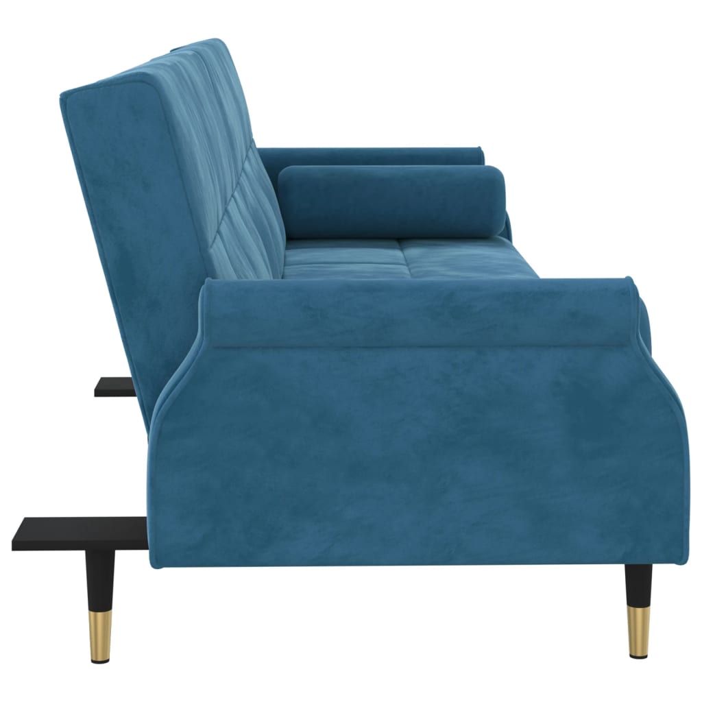 Divano Letto con Cuscini Blu in Velluto - homemem39