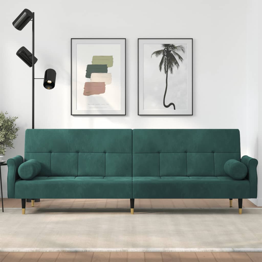 Divano Letto con Cuscini Verde Scuro in Velluto - homemem39