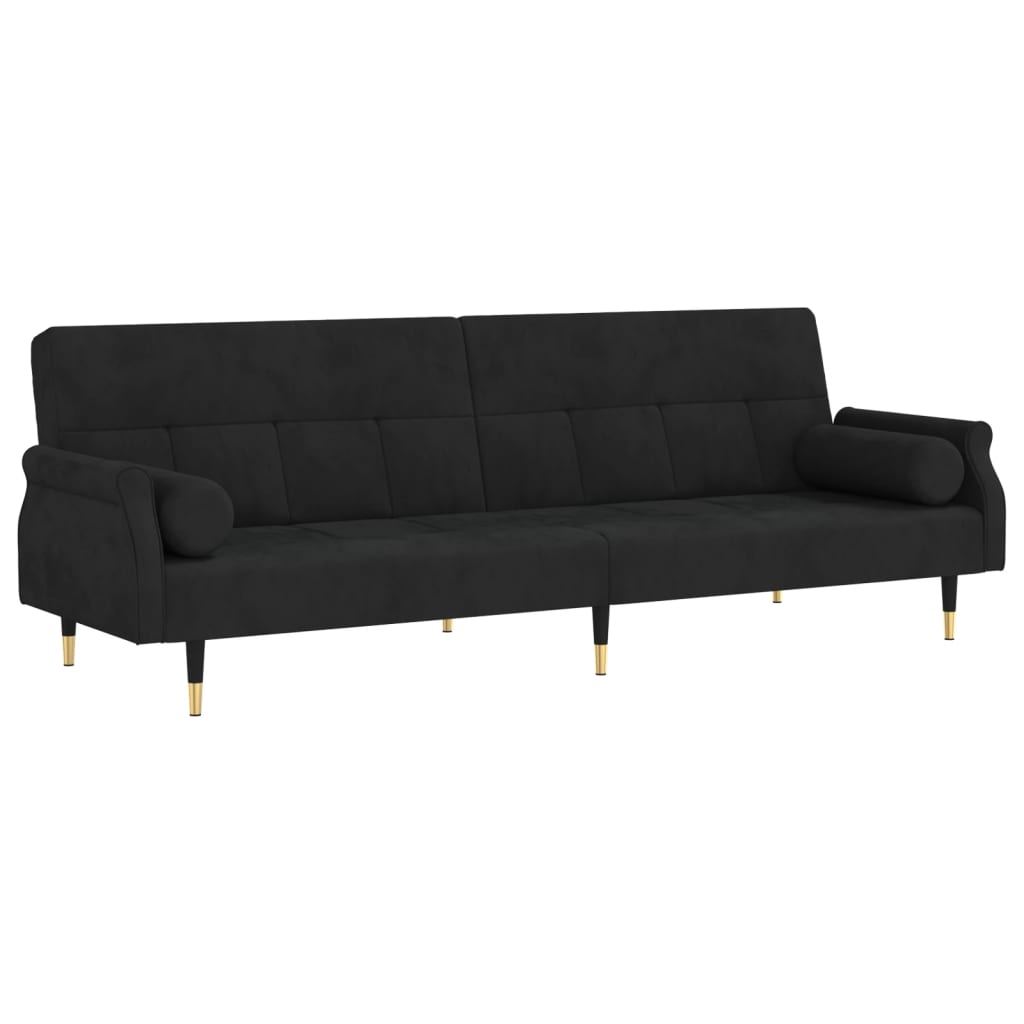 Divano Letto con Cuscini Nero in Velluto - homemem39