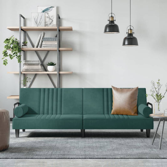 Divano Letto con Braccioli Verde Scuro in Velluto - homemem39