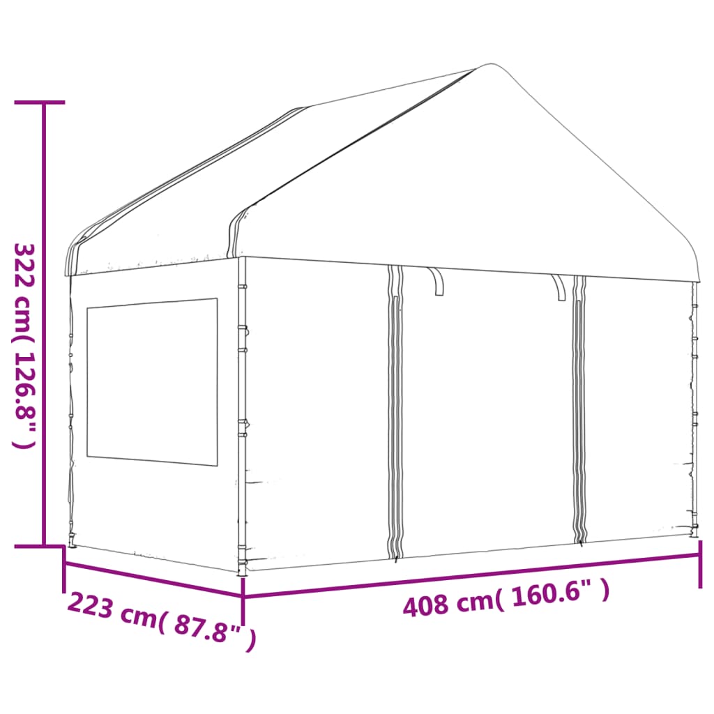 Gazebo con Tetto Bianco 4,08x2,23x3,22 m in Polietilene - homemem39