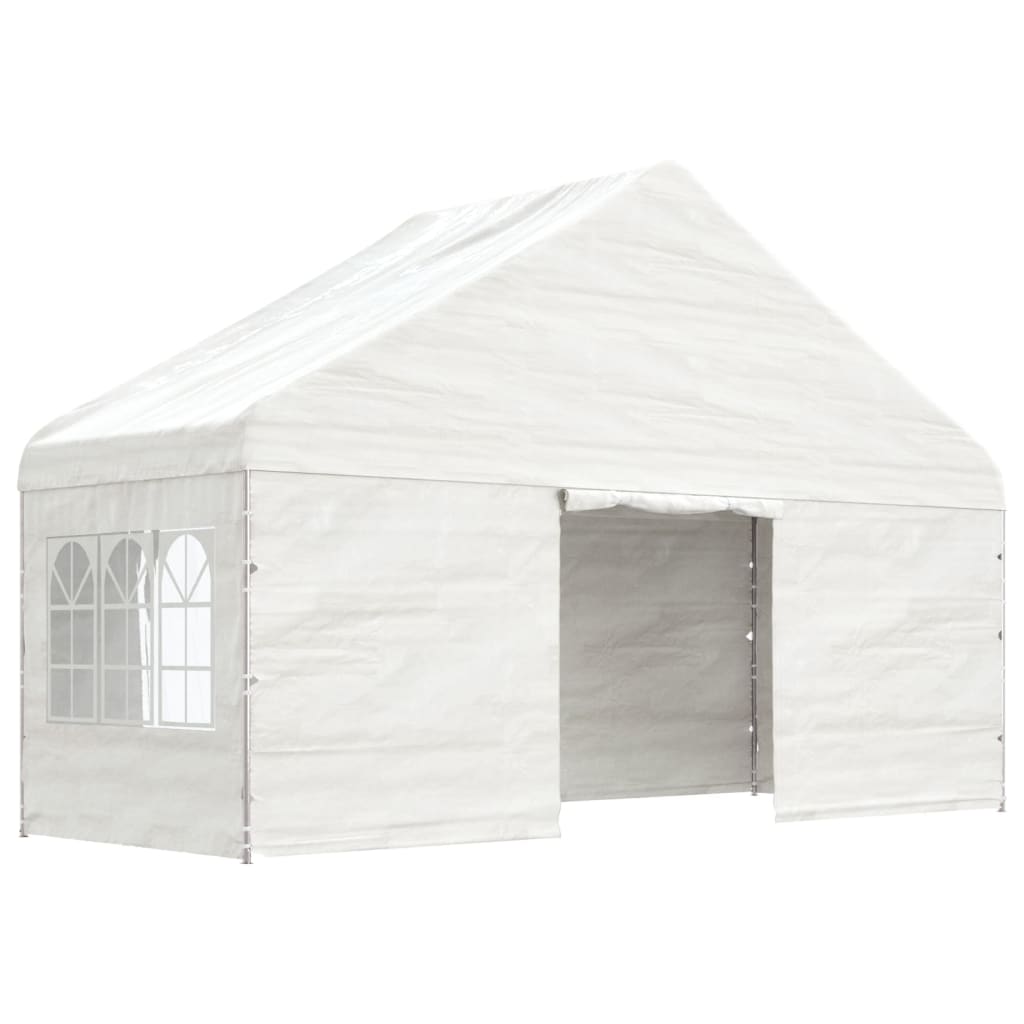 Gazebo con Tetto Bianco 5,88x2,23x3,75 m in Polietilene - homemem39