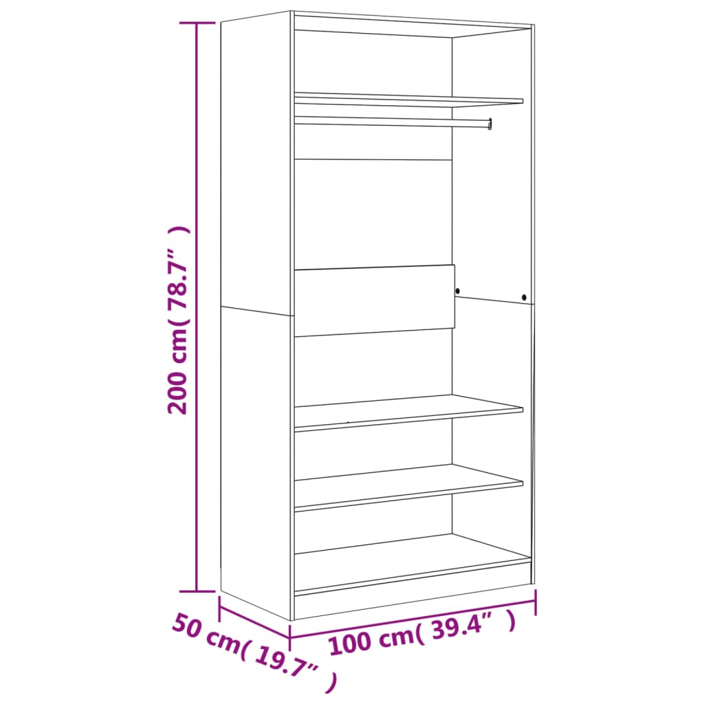 Armadio Rovere Fumo 100x50x200 cm in Legno Multistrato - homemem39