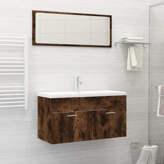 Set Mobili da Bagno 2 pz Rovere Fumo in Legno Multistrato - homemem39