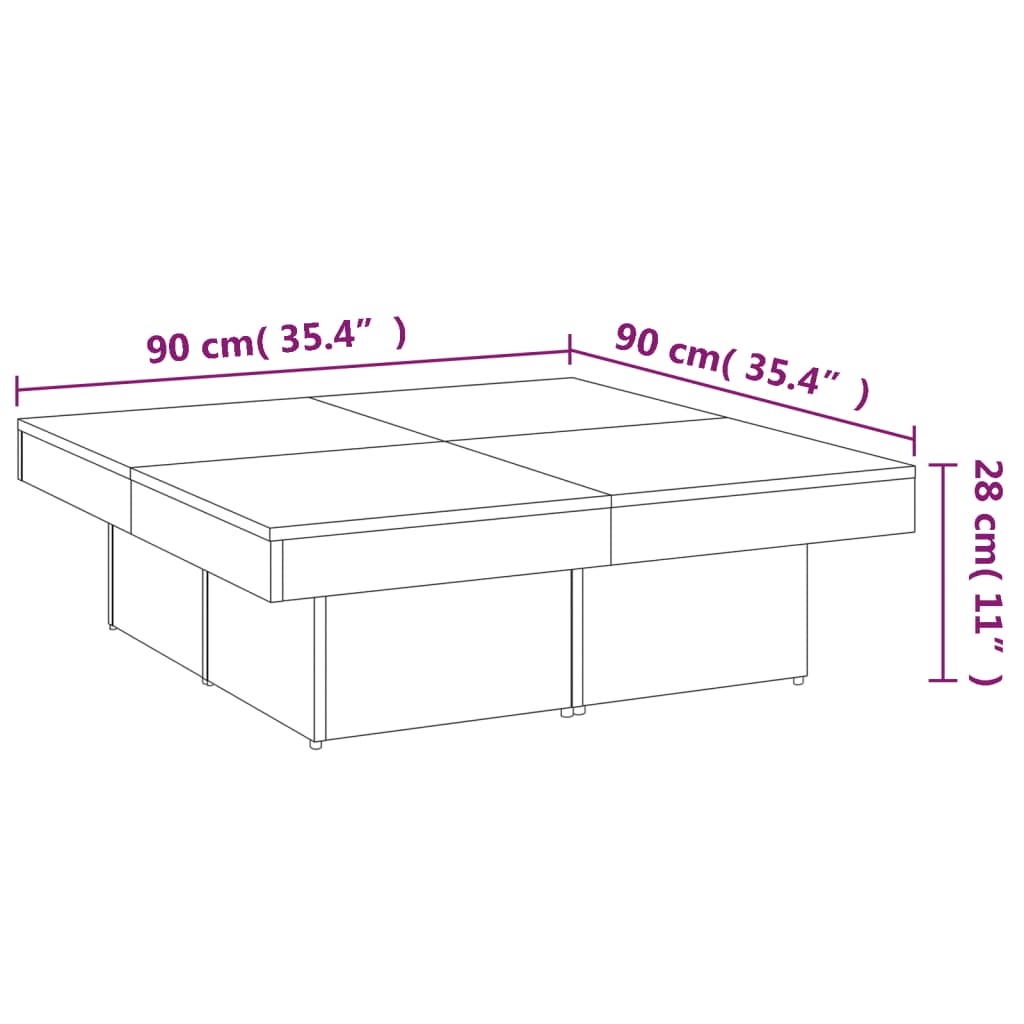 Tavolino da Salotto Rovere Fumo 90x90x28 cm Legno Multistrato - homemem39