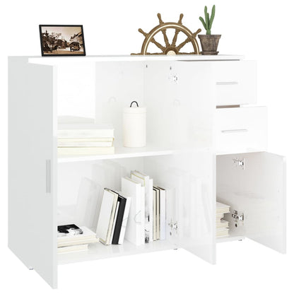 Credenza Bianco Lucido 91x29,5x75 cm in Legno Multistrato - homemem39