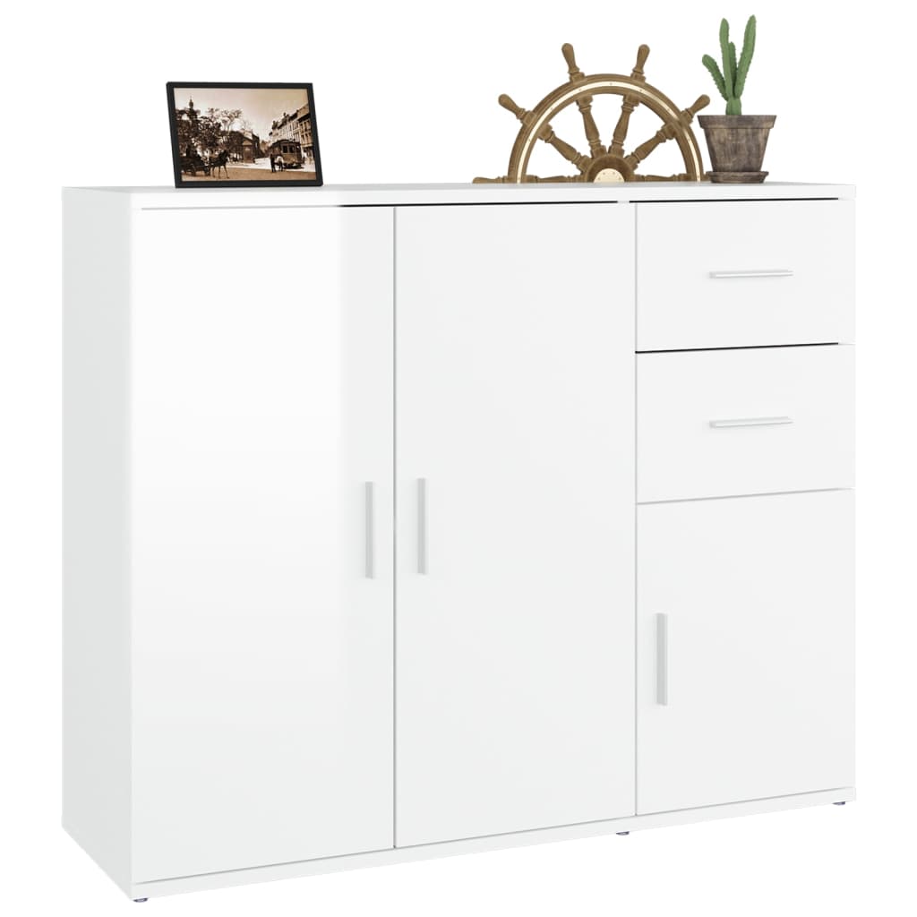 Credenza Bianco Lucido 91x29,5x75 cm in Legno Multistrato - homemem39