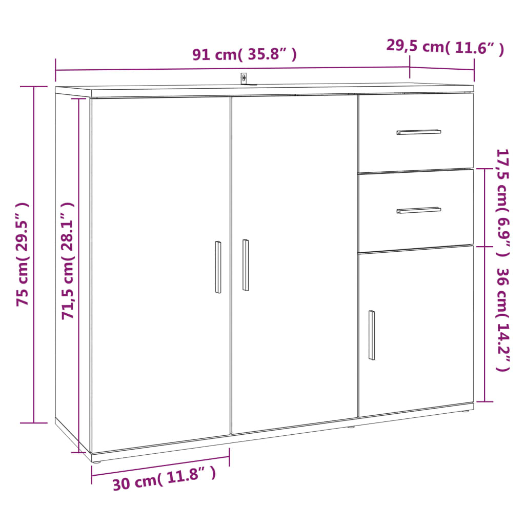 Credenza Bianco Lucido 91x29,5x75 cm in Legno Multistrato - homemem39