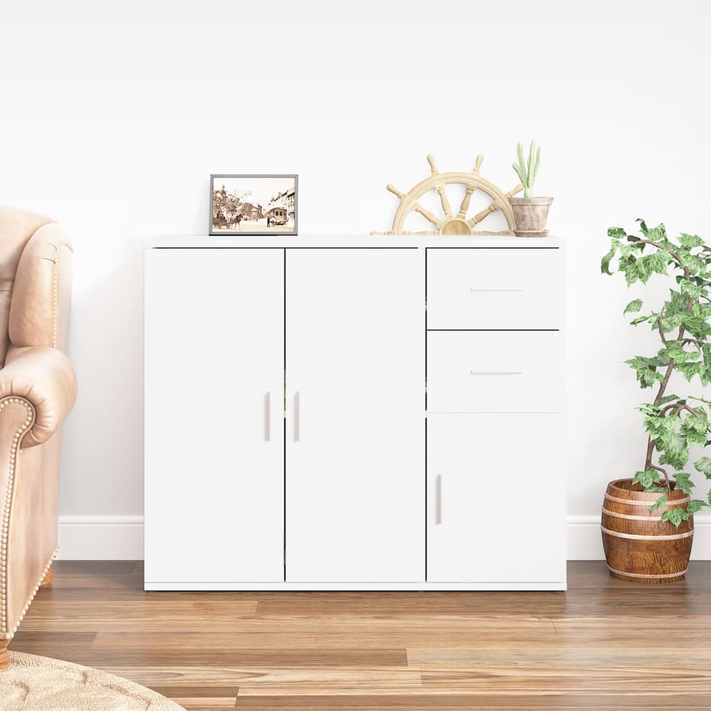 Credenza Bianco Lucido 91x29,5x75 cm in Legno Multistrato - homemem39