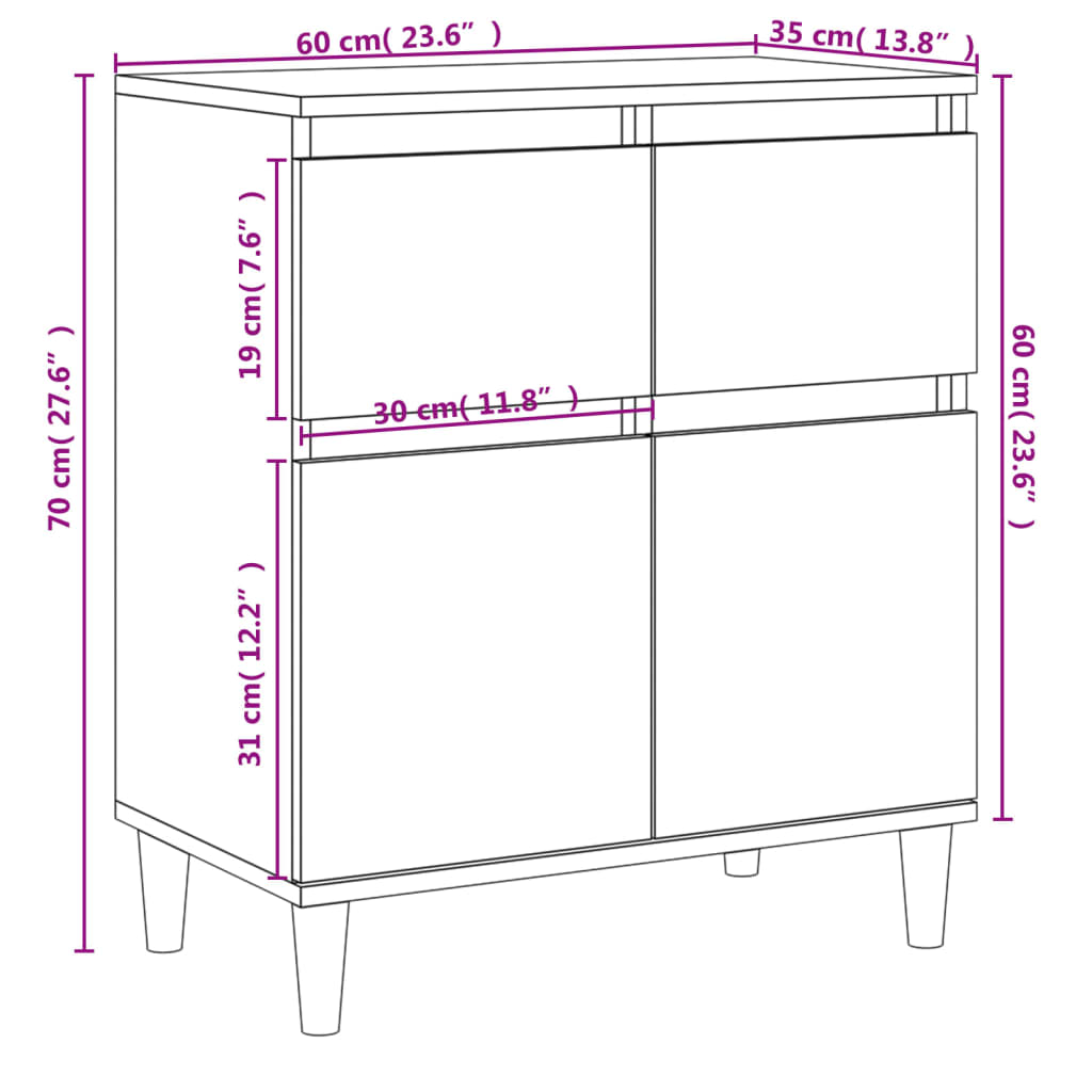 Credenza Bianco Lucido 60x35x70 cm in Legno Multistrato - homemem39