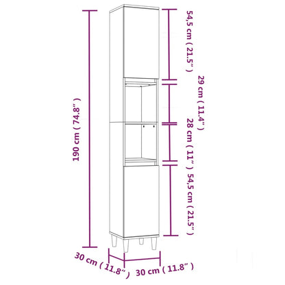 Armadietto da Bagno Nero 30x30x190 cm in Legno Multistrato - homemem39