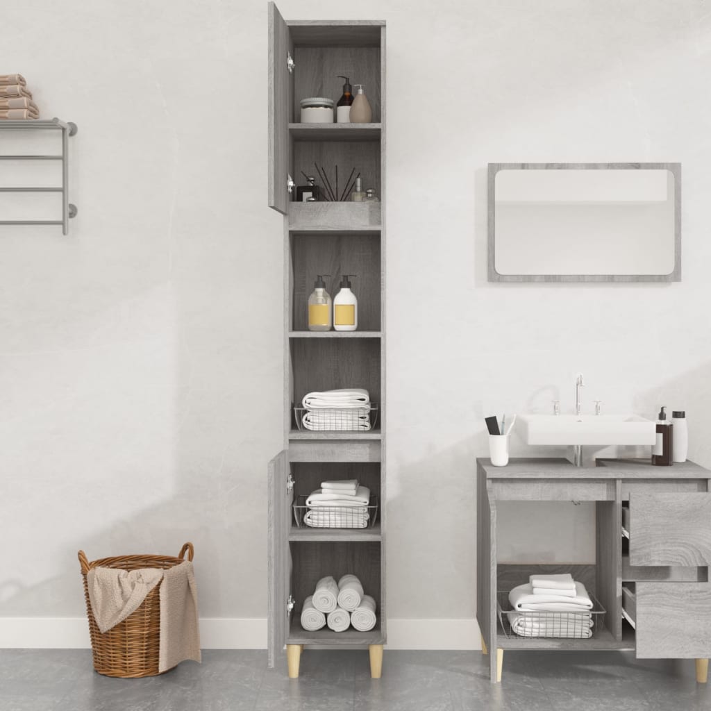 Armadietto Bagno Grigio Sonoma 30x30x190cm in Legno Multistrato - homemem39