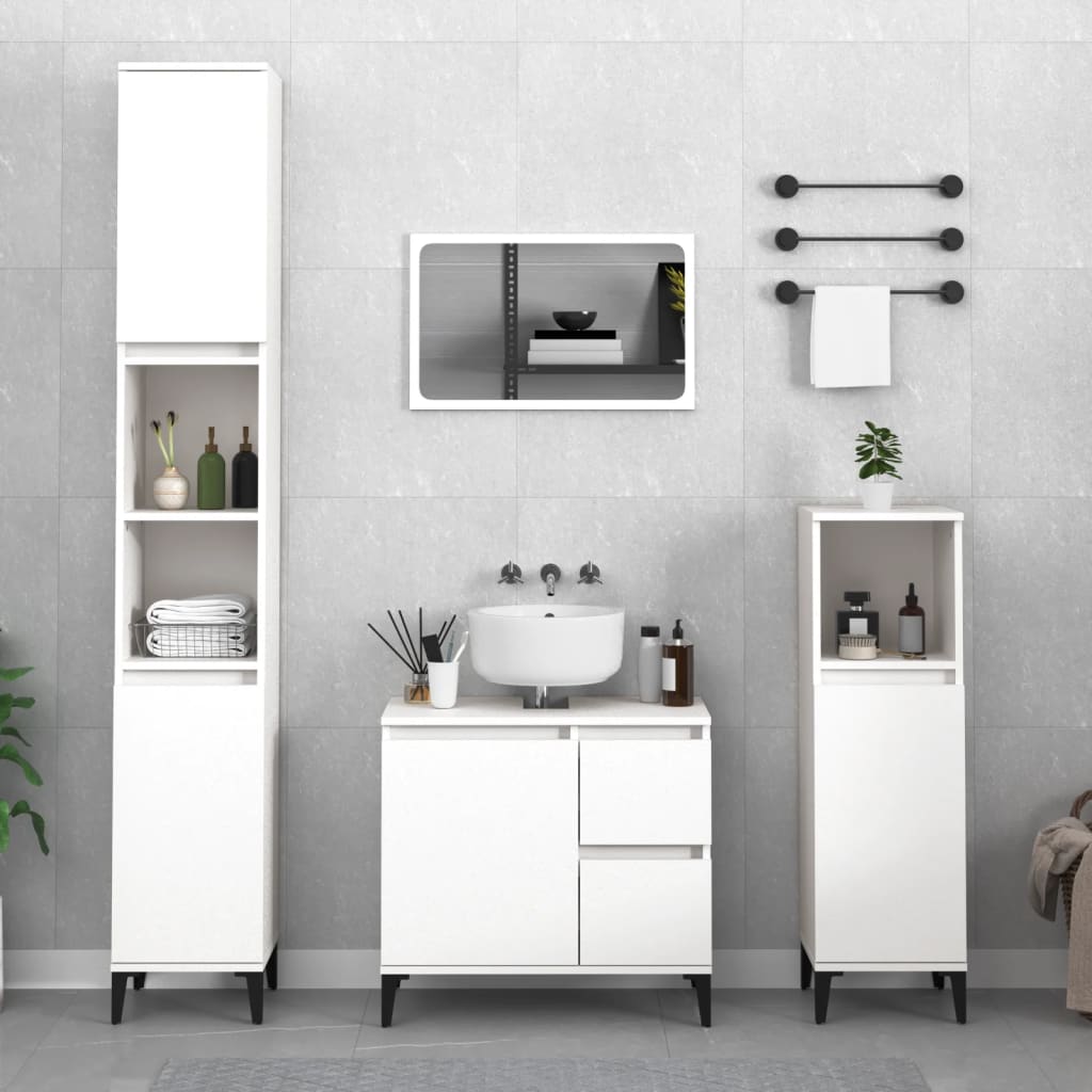 Armadietto da Bagno Bianco 30x30x190 cm in Legno Multistrato - homemem39