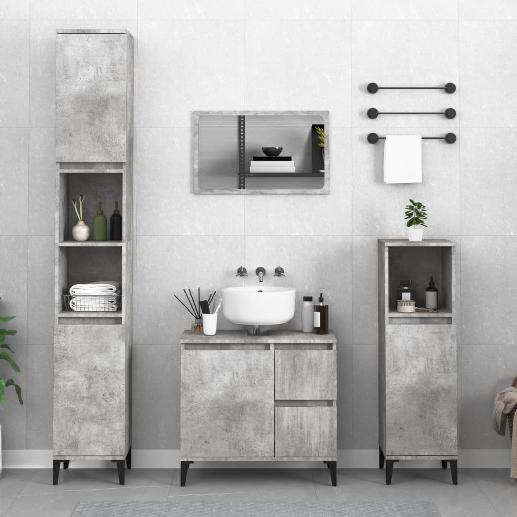 Armadietto Bagno Grigio Cemento 30x30x190 cm Legno Multistrato - homemem39