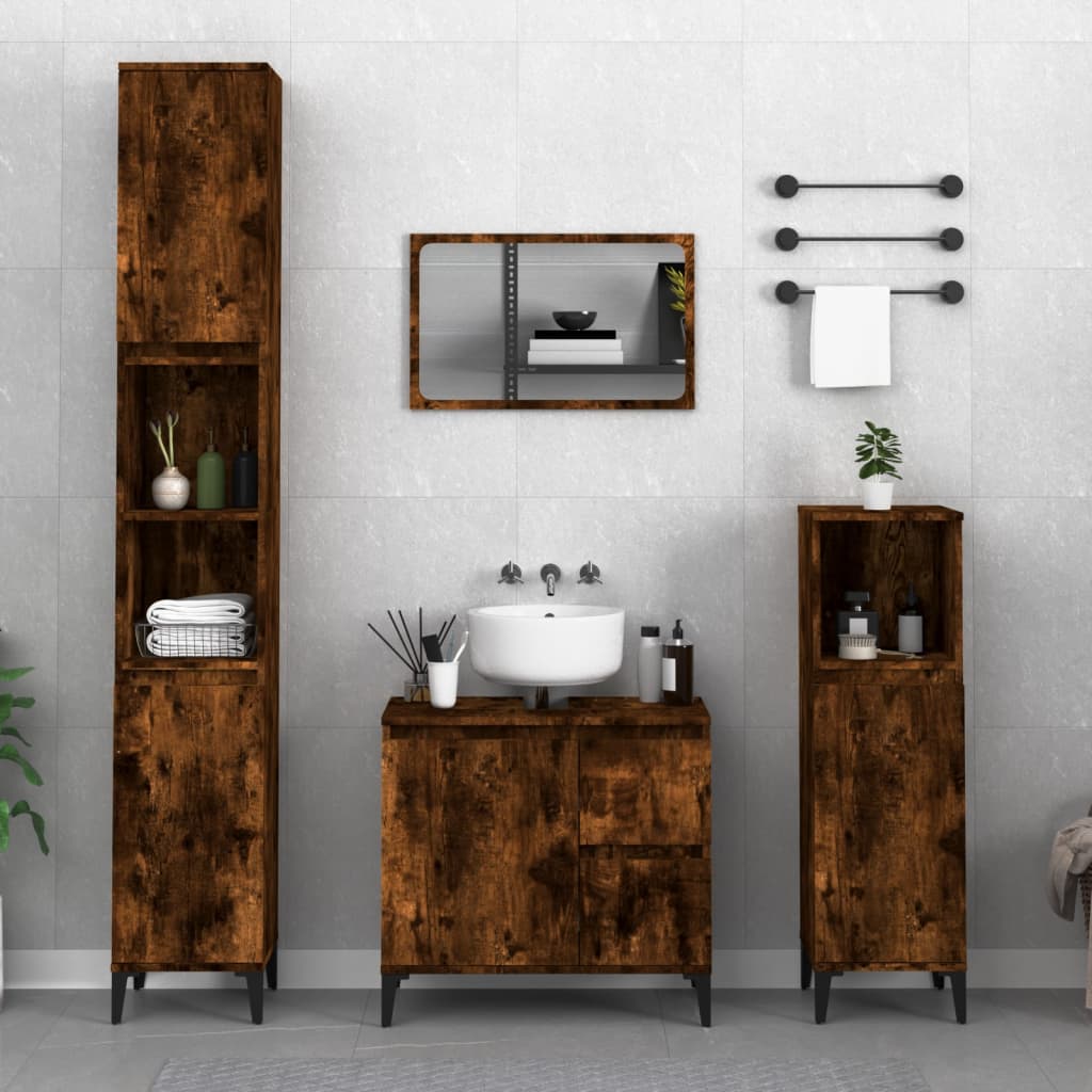 Armadietto Bagno Rovere Fumo 30x30x190 cm in Legno Multistrato - homemem39