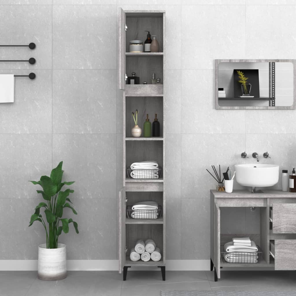 Armadietto Bagno Grigio Sonoma 30x30x190cm in Legno Multistrato - homemem39