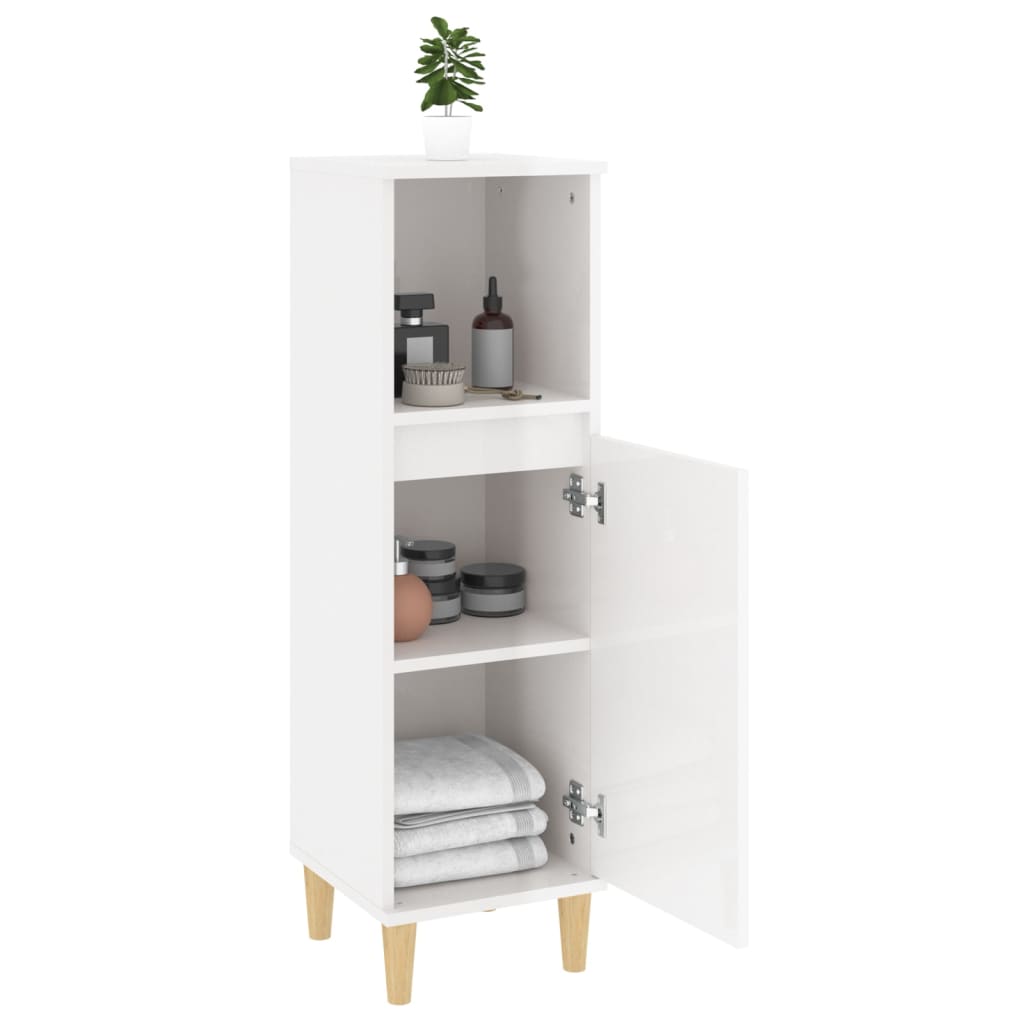 Armadietto Bagno Bianco Lucido 30x30x100cm in Legno Multistrato - homemem39