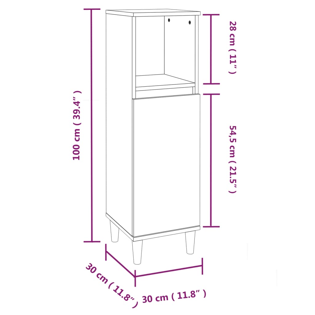 Armadietto Bagno Grigio Cemento 30x30x100 cm Legno Multistrato - homemem39