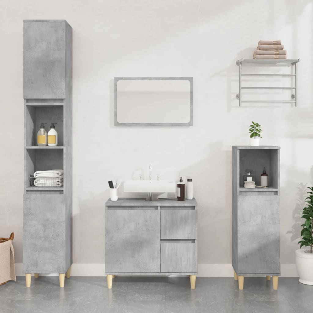 Armadietto Bagno Grigio Cemento 30x30x100 cm Legno Multistrato - homemem39