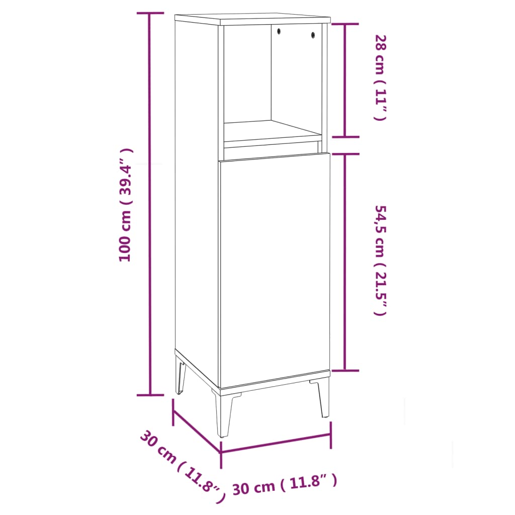 Armadietto da Bagno Bianco 30x30x100 cm in Legno Multistrato - homemem39