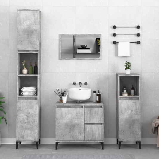 Armadietto Bagno Grigio Cemento 30x30x100 cm Legno Multistrato - homemem39