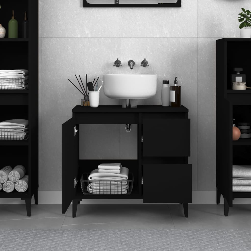 Armadietto da Bagno Nero 65x33x60 cm in Legno Multistrato - homemem39