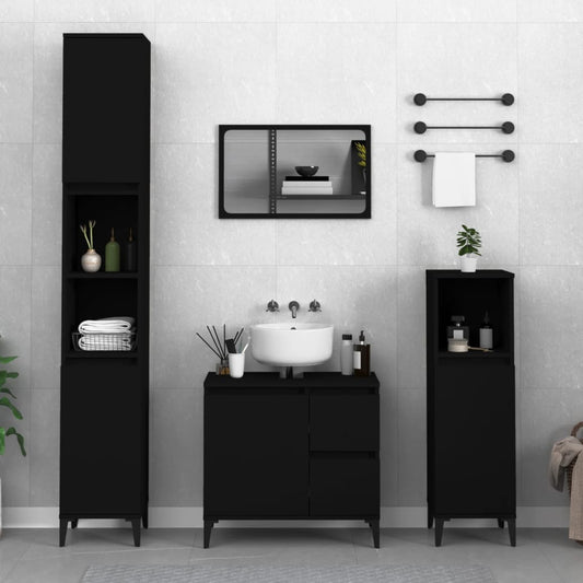 Armadietto da Bagno Nero 65x33x60 cm in Legno Multistrato - homemem39