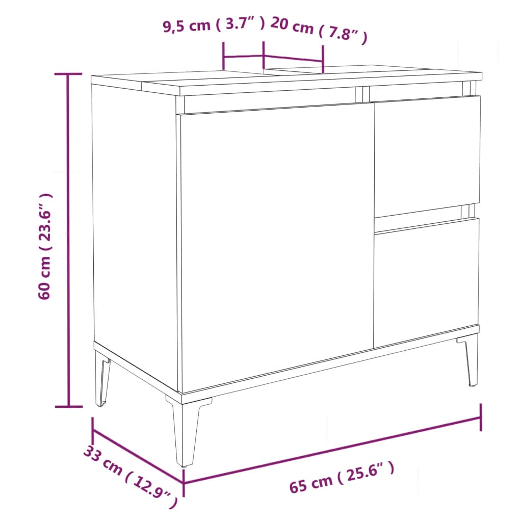 Armadietto Bagno Rovere Fumo 65x33x60 cm in Legno Multistrato - homemem39