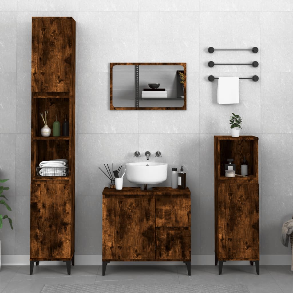 Armadietto Bagno Rovere Fumo 65x33x60 cm in Legno Multistrato - homemem39