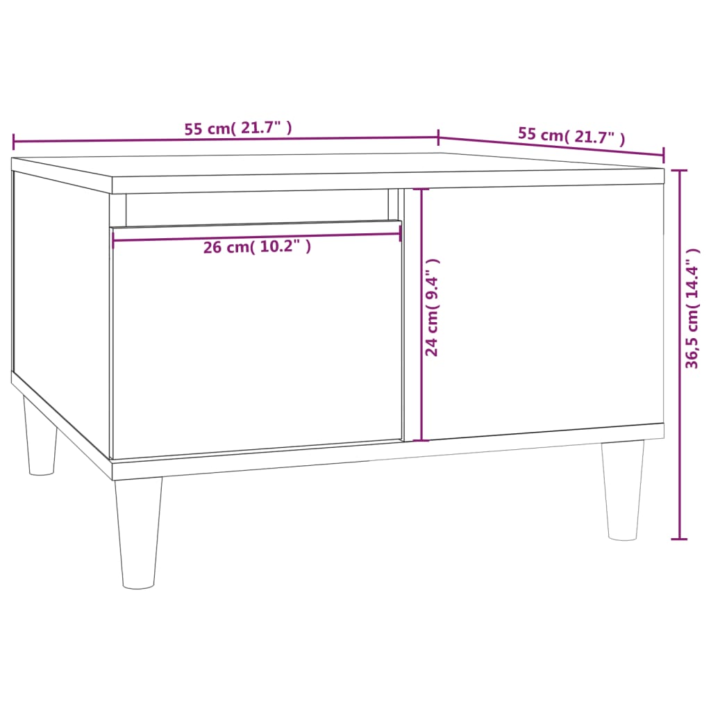 Tavolino Salotto Bianco Lucido 55x55x36,5 cm Legno Multistrato - homemem39