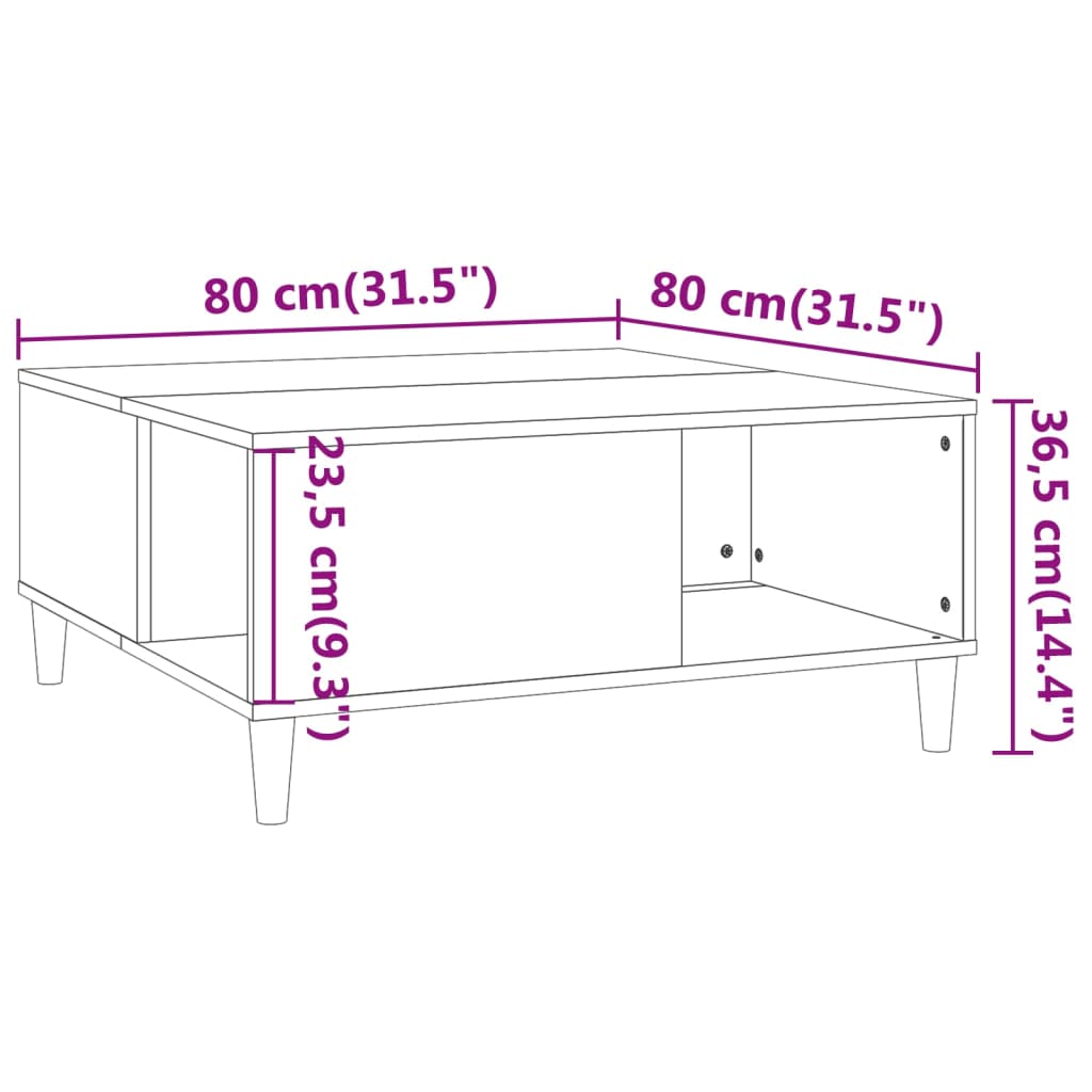Tavolino Salotto Bianco Lucido 80x80x36,5 cm Legno Multistrato - homemem39