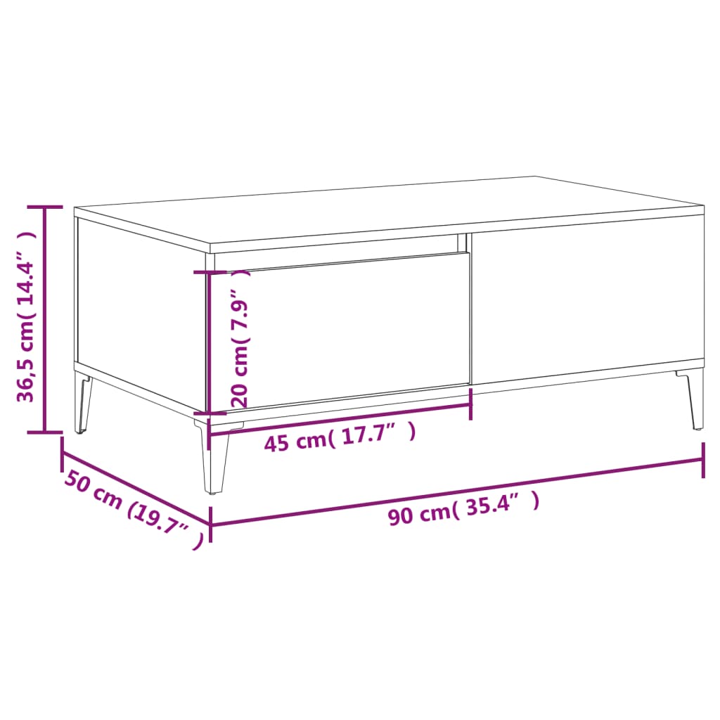 Tavolino da Salotto Bianco 90x50x36,5 cm in Legno Multistrato - homemem39