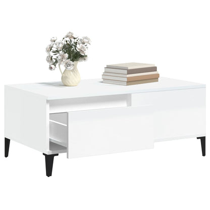 Tavolino Salotto Bianco Lucido 90x50x36,5 cm Legno Multistrato - homemem39