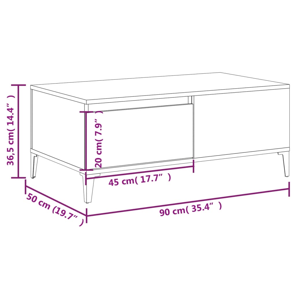 Tavolino da Salotto Rovere Fumo 90x50x36,5 cm Legno Multistrato - homemem39