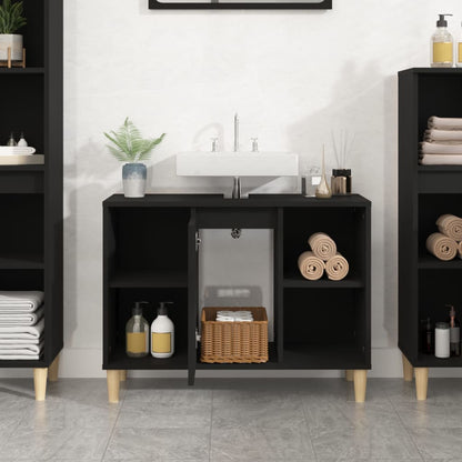 Mobile Lavabo Nero 80x33x60 cm in Legno Multistrato - homemem39