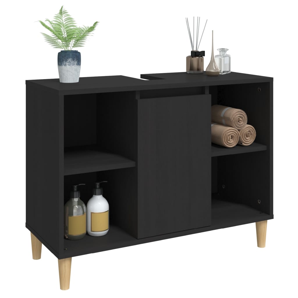 Mobile Lavabo Nero 80x33x60 cm in Legno Multistrato - homemem39