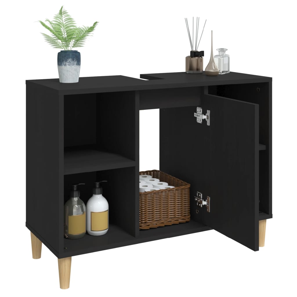 Mobile Lavabo Nero 80x33x60 cm in Legno Multistrato - homemem39