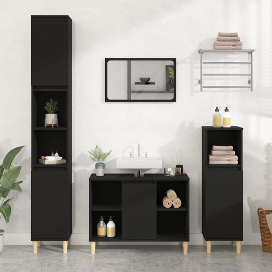 Mobile Lavabo Nero 80x33x60 cm in Legno Multistrato - homemem39