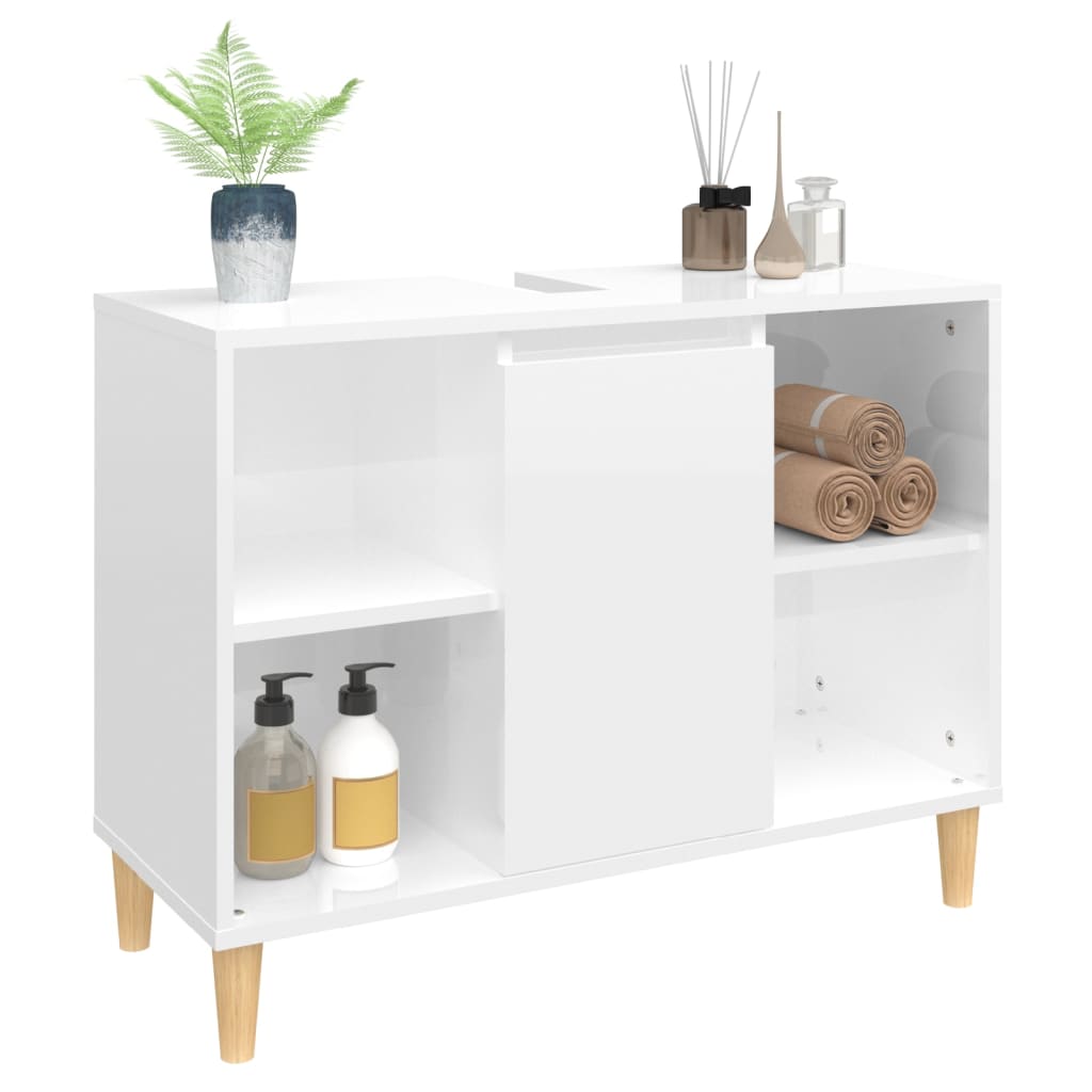 Mobile Lavabo Bianco Lucido 80x33x60 cm in Legno Multistrato - homemem39