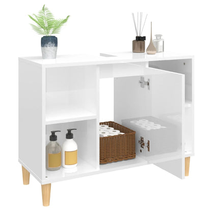 Mobile Lavabo Bianco Lucido 80x33x60 cm in Legno Multistrato - homemem39