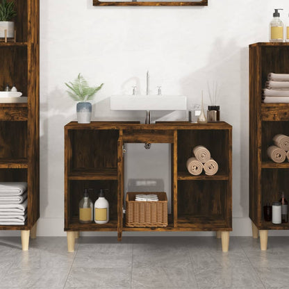 Mobile Lavabo Rovere Fumo 80x33x60 cm in Legno Multistrato - homemem39