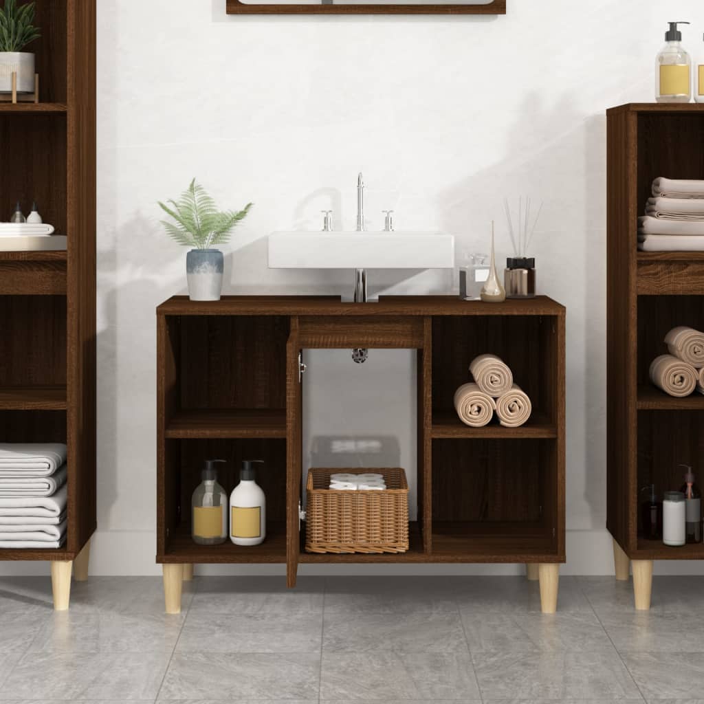 Mobile Lavabo Rovere Marrone 80x33x60 cm in Legno Multistrato - homemem39