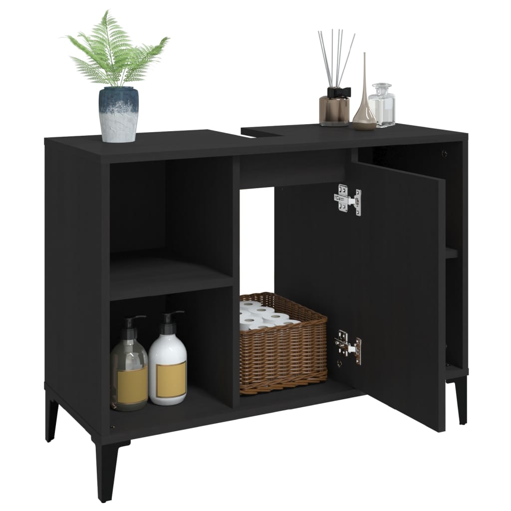 Mobile Lavabo Nero 80x33x60 cm in Legno Multistrato - homemem39