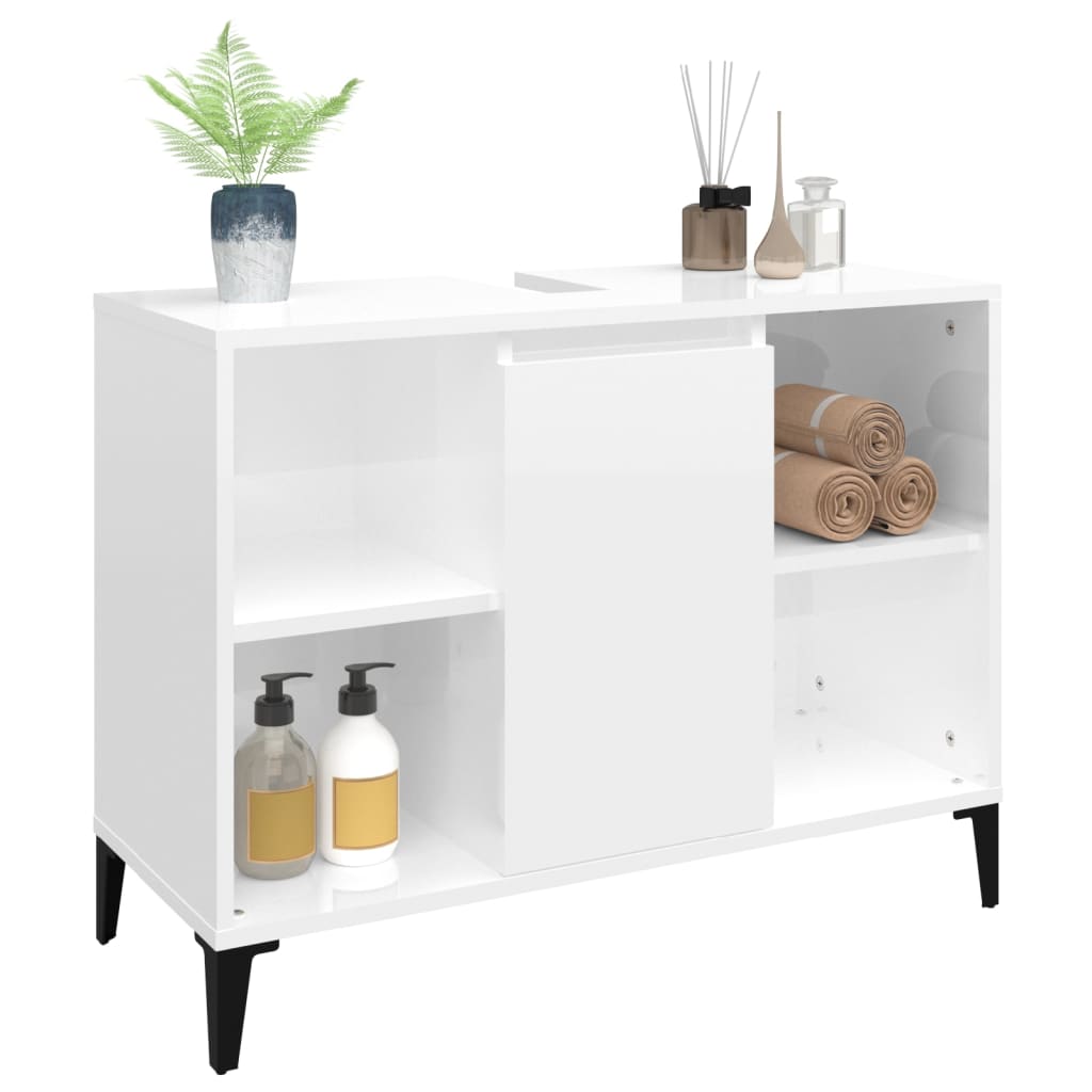 Mobile Lavabo Bianco Lucido 80x33x60 cm in Legno Multistrato - homemem39