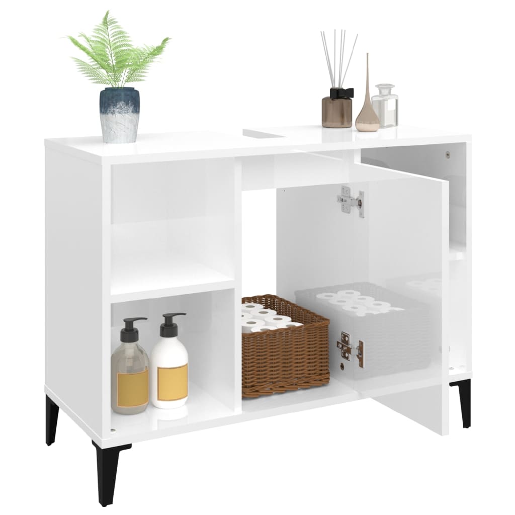 Mobile Lavabo Bianco Lucido 80x33x60 cm in Legno Multistrato - homemem39