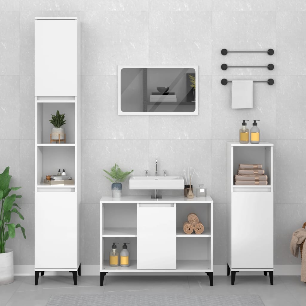 Mobile Lavabo Bianco Lucido 80x33x60 cm in Legno Multistrato - homemem39