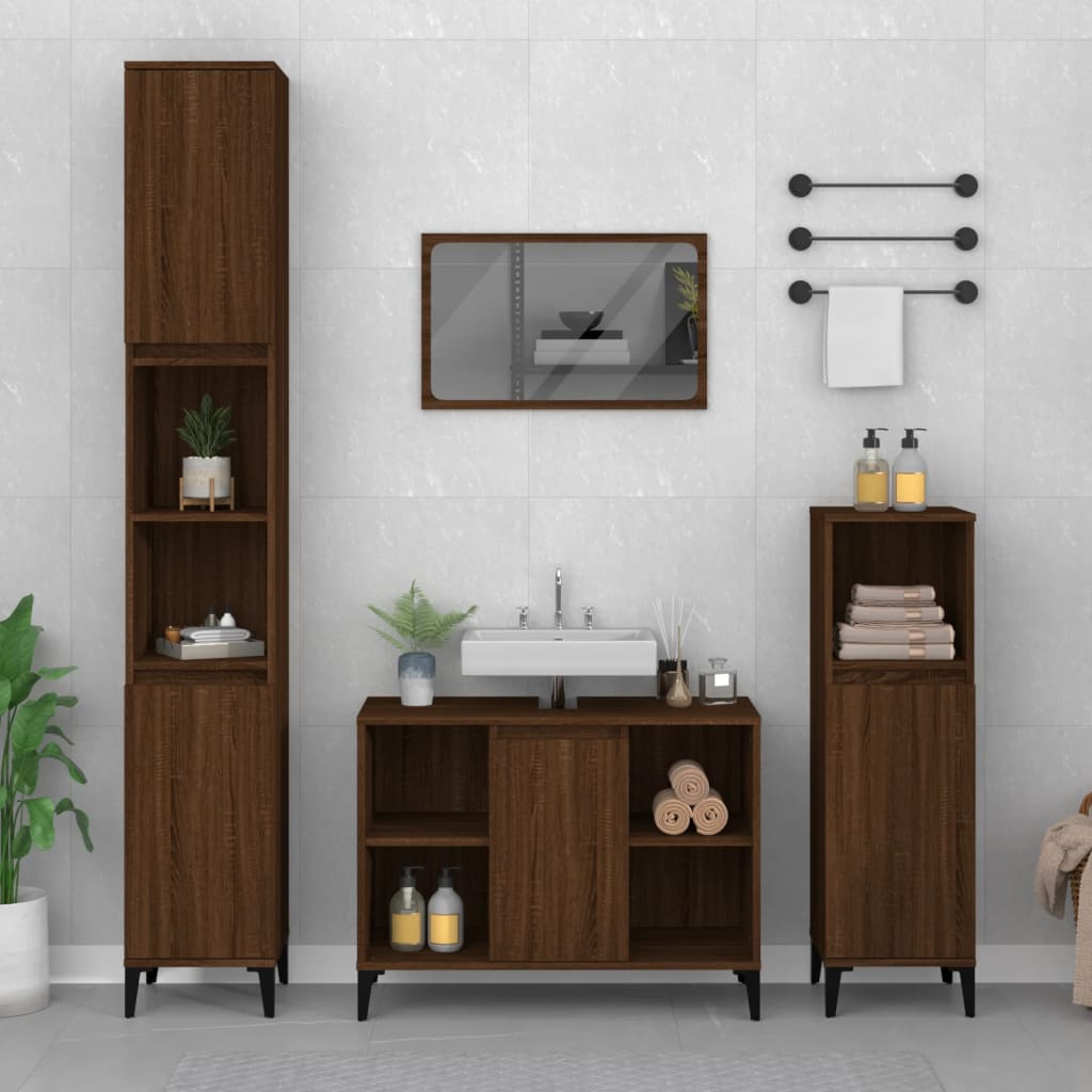 Mobile Lavabo Rovere Marrone 80x33x60 cm in Legno Multistrato - homemem39