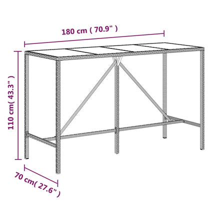 Tavolo da Bar con Piano in Vetro Grigio 180x70x110cm Polyrattan - homemem39