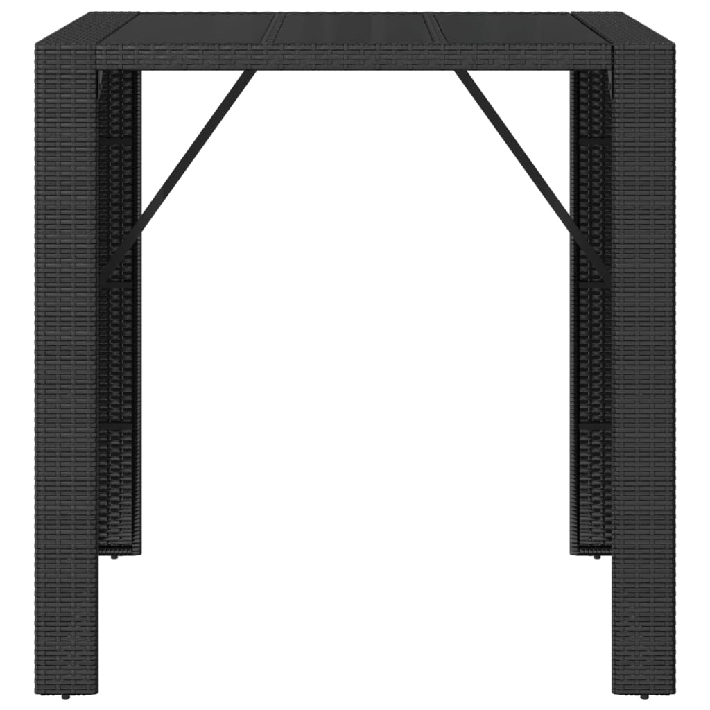 Tavolo Bar con Piano in Vetro Nero 105x80x110 cm Polyrattan - homemem39